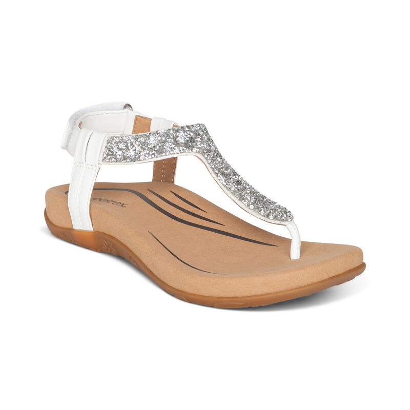 Aetrex Womens Jade Sparkle Thong Sandals White - GAyvRkiqI